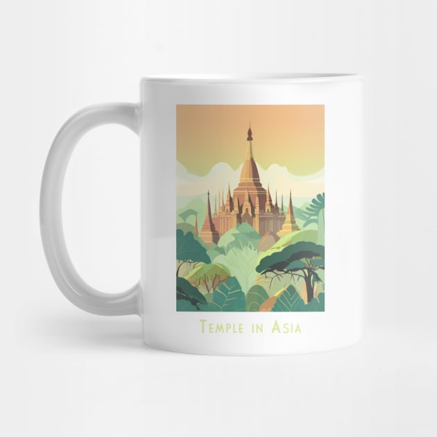 Vintage Retro minimal Serene Asian Temple Landscape by POD24